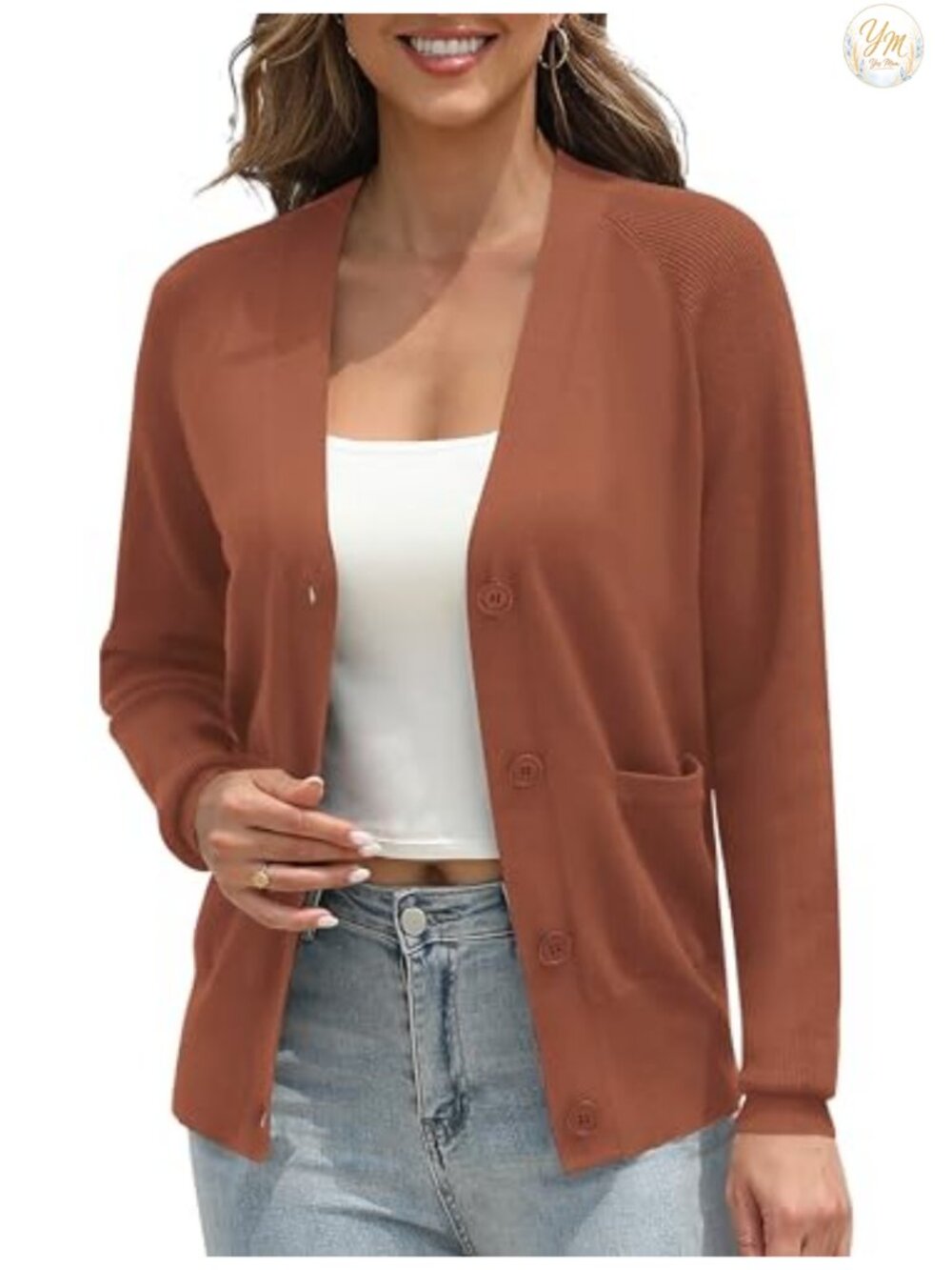Women's Classic Open Front Cardigan Button Down Long Sleeve Knit Sweater
